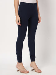 Thread Plus Churidar Super Stretchable Solid Cotton Leggings For Women Navy Blue