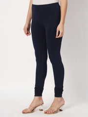 Thread Plus Churidar Super Stretchable Solid Cotton Leggings For Women Navy Blue