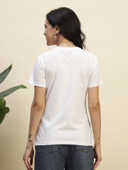 Women's White Color Regular Fit Cotton Round Neck T-Shirt