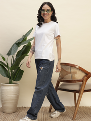Women's White Color Regular Fit Cotton Round Neck T-Shirt