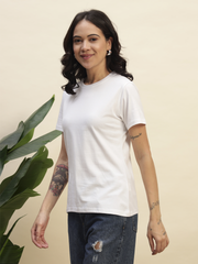Women's White Color Regular Fit Cotton Round Neck T-Shirt