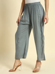 Thread Plus Relaxed Fit Palazzo For Women Light Grey