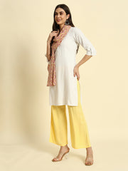Thread Plus Beet Beige Cambric Cotton Dabu Zigzag Print Stole