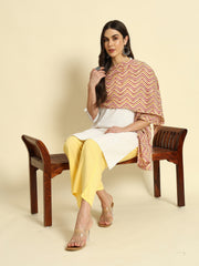 Thread Plus Beet Beige Cambric Cotton Dabu Zigzag Print Stole