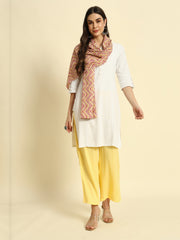 Thread Plus Beet Beige Cambric Cotton Dabu Zigzag Print Stole
