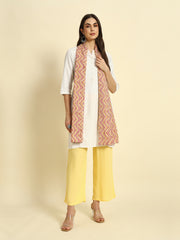 Thread Plus Beet Beige Cambric Cotton Dabu Zigzag Print Stole