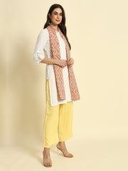 Thread Plus Beet Beige Cambric Cotton Dabu Zigzag Print Stole